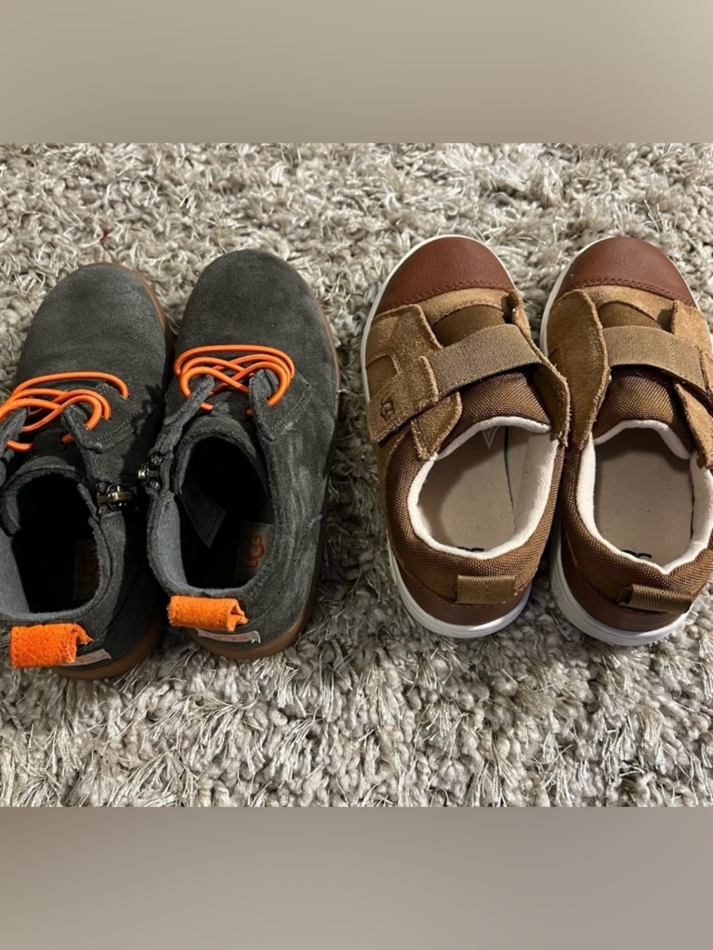 UGG Kids Gray and Brown Boots with Orange Accent. Size 12